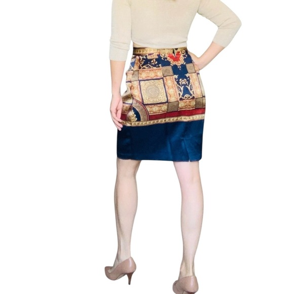 Renato Nico Silk - Blue and Gold Pencil Skirt Small - Picture 11 of 13